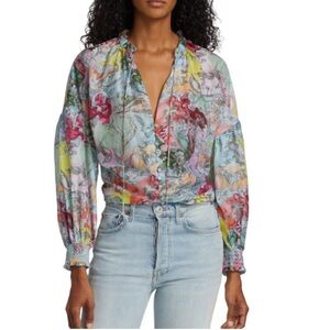 Alice + Olivia Julius Button Blouse in Watercolor